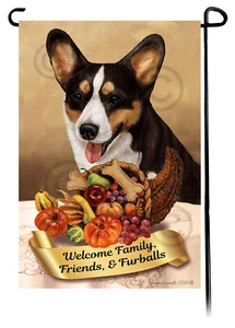 Bandera de jardín de Acción de Gracias - Tri cárdigan galés Corgi 047H - Imagen 1 de 1