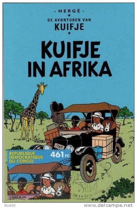 Congo "TINTIN in AFRICA" Card Dutch version-FDC Cancel 2001-COMICS-Ford Model T - Image 1 of 1
