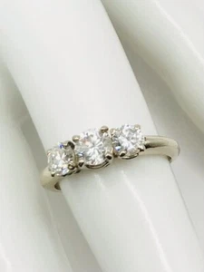 14k White Gold Three Stone Natural Diamond Ring - Picture 1 of 5