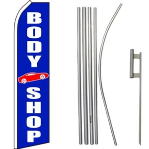 Body Shop Blue / White Swooper Flag & 16ft Flagpole Kit/Ground Spike - Picture 1 of 1