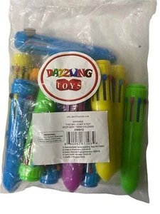 Dazzling Toys Mini Shuttle Pens Neon Plastic Toy Multicolored Click Pens 10 Ink  - Picture 1 of 5