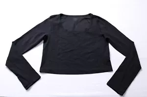 Athleta Women's Long Sleeve Scoop Neck Cropped Transcend Top CA4 Black Large - Picture 1 of 7