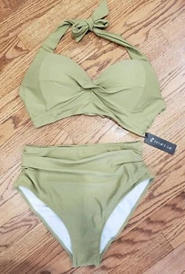 ¡NUEVO! Bikini Halter para mujer TEMPT ME verde salvia top, parte inferior fruncida de altura - Imagen 1 de 4