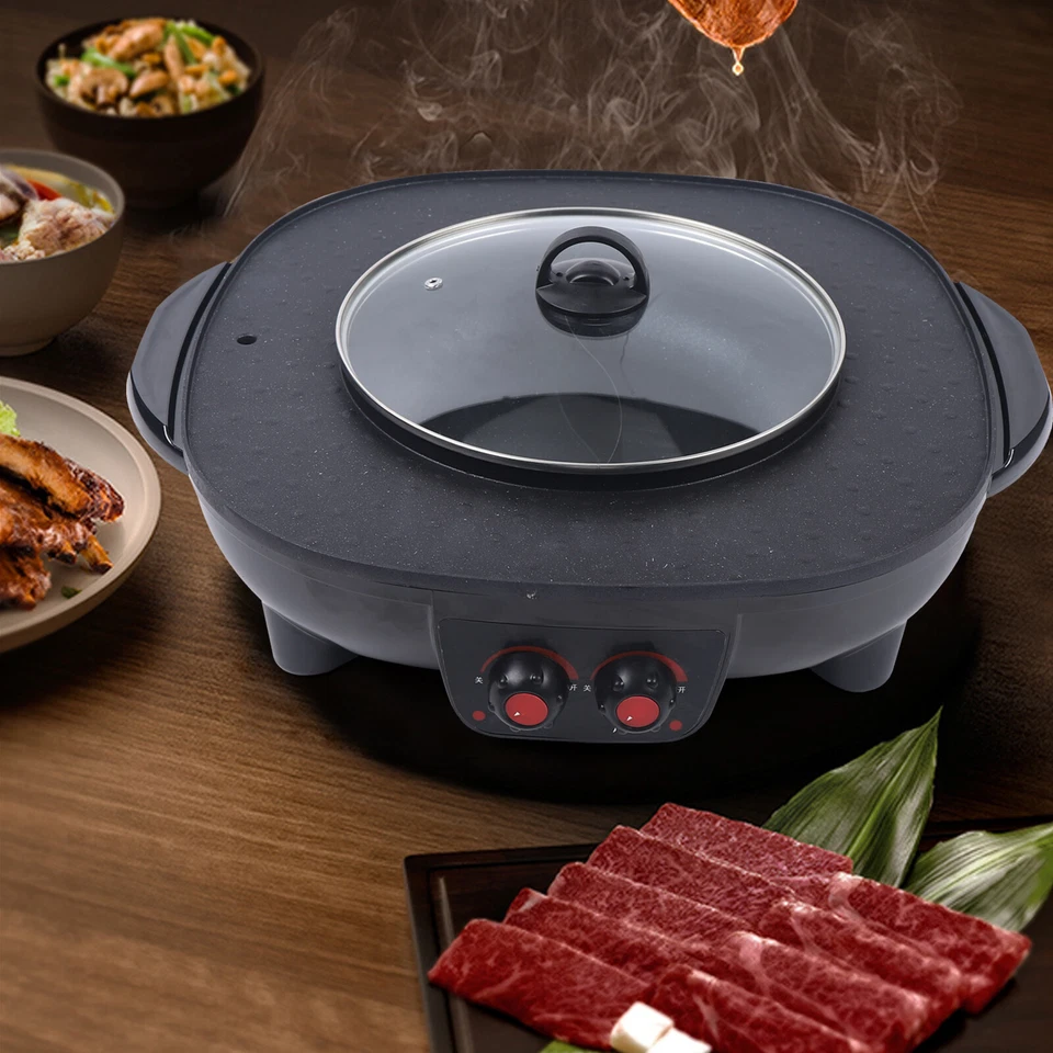 Electric Grill Hot Pot Oven Grill Pan Smokeless Grill Maker + Pot Lid - Image 1 of 4