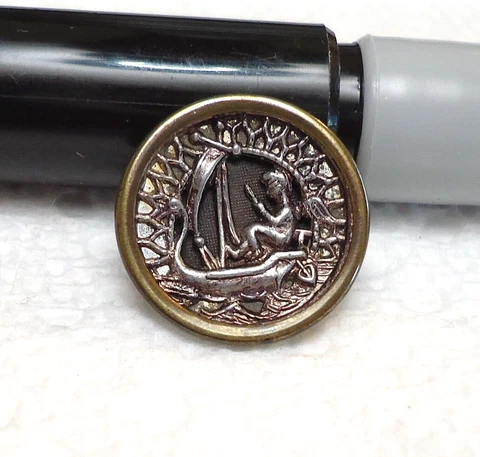 Antique Metal Picture Button 11/16" Cupid Sailing in Boat Cover