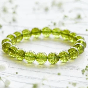 Natural Peridot Stone Bracelet 8mm Green Crystal Stretch Bracelet Handmade - Picture 1 of 4