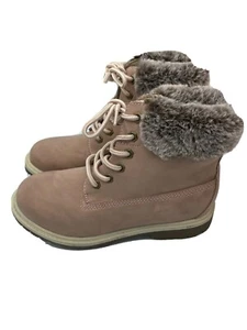 Union Bay Womens Suede Faux Fur Lace Up Ankle Bootie Pre-owned Size 7 Mason - Picture 1 of 9