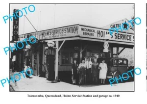 OLD LARGE PHOTO OF TOOWOOMBA SERVICE STATION c1940 QLD SHELL PLUME PETROL BOWSER - Picture 1 of 1
