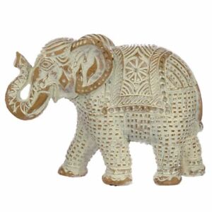 Brushed White and Gold Medium Thai Elephant Figurine Height 11 cm