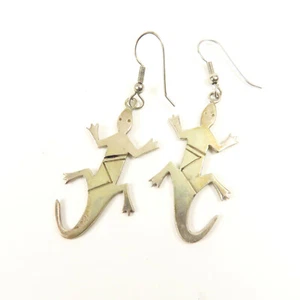 HANDCRAFTED SOUTHWESTERN STERLING SILVER LIZARD DANGLE EARRINGS TRIBAL DESIGN - Picture 1 of 5