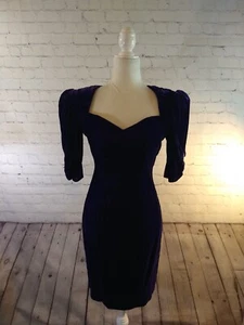 VINTAGE purple velvet ZUM ZUM 80's cocktail party club dress - SIZE 5/6 - Picture 1 of 17