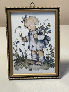 Vintage Hummel Framed Print Girl Picking Flowers Original Frame - Picture 1 of 4