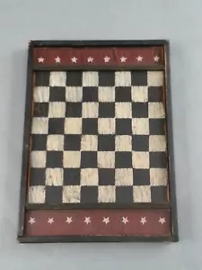 Folk Art Miniature Primitive Wood Checker Chess Board Wall Hang 9 Inch - Picture 1 of 4