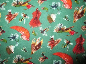 Fishing Lures Fly Fish Tackle Bait Green Sport Cotton Fabric FQ - Picture 1 of 5