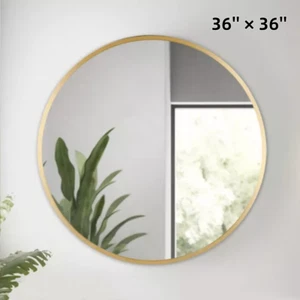 36 Inch Round Mirror Gold Circle Wall Mirror for Bathroom Metal Framed New - Picture 1 of 10