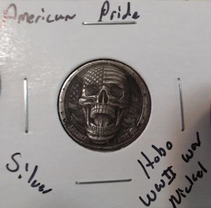 HOBO American Pride Totenkopf aus einem echten WWII Silberkrieg Nickel SIGNIERT - Bild 1 von 2