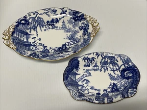 ROYAL CROWN DERBY BLUE MIKADO BREAD AND BUTTER DISHS w/GOLD TRIM SET OF 2 VTG - Picture 1 of 12