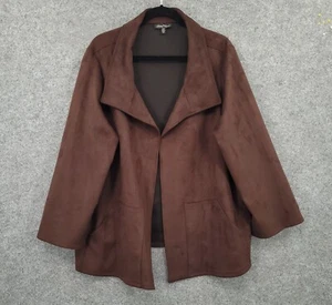 Slinky Brand Suede Cardigan Coat Womens 2XL Open Front Pockets Lightweight Brown - Picture 1 of 12