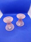 Vintage Carolina Designs Pair of Pink Satin Glass Taper Candle Holders