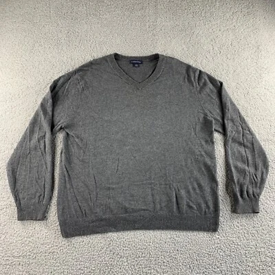 Vintage Lands' End Sweater Mens Large Gray 42-44 Cotton Cashmere Pullover V Neck - Image 1 of 4