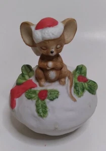 Vintage Christmas Santa Angel Mouse Lidded Trinket Box Ceramic Bisque 3.5" - Picture 1 of 3