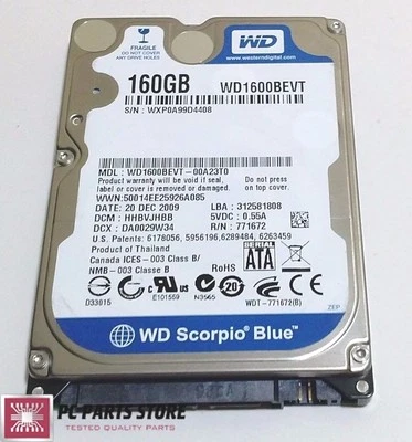 Western Digital 160GB 2.5 WD1600BEVT-00A23T0 2061-771672-001 AC PARTS/REPAIR - Image 1 of 4