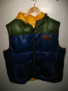 Rocawear Reversible Puffer Vest XXL - Blue Green Yellow Zipper Hoodie USA Flag - Picture 1 of 6