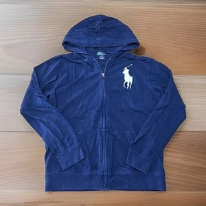 Polo Ralph Lauren Vintage Sweater Boys Size XL Blue Hoodie Big Pony Full Zip M1 - Picture 1 of 11