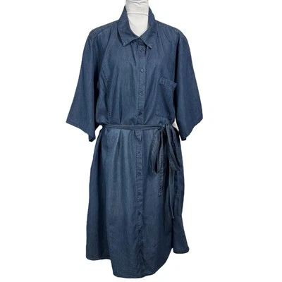 Vestido Camisa Denim Lane Bryant Cinturón Talla Grande 28 Botones Delanteros Informal Boho Chic Foto 1 de 4