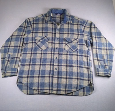 Vintage Woolrich Mackinaw Flannel Mens Extra Large Blue Plaid Wool Made In USA - Image 1 of 4