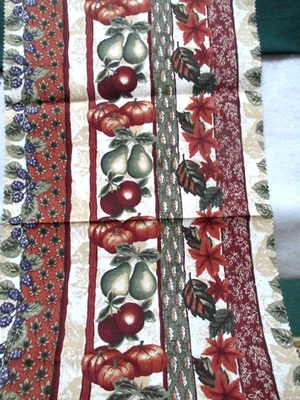 Fabric Henry Glass Runner 27"x14"  Country Colors of Burnt Orange Burgundy $1.95 - Image 1 of 4