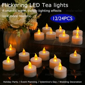 24Pack Flickering Flameless LED Tea Light Votive Candles 200+ Hours Battery Life - Picture 1 of 19