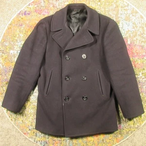 Vintage 70s US Navy Pea Coat Mens 40 Wool Double Breasted Anchor Buttons USA - Picture 1 of 11