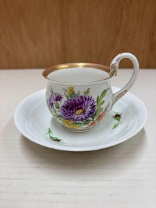 Antique Meissen Basic Flower Swan Gilt Tea Cup Saucer - Picture 1 of 10