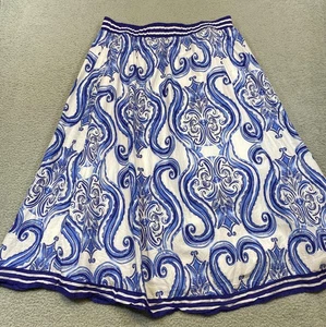 Soft Surroundings Skirt Womens 1X Blue White Paisley Boho Lined Cotton Midi - Picture 1 of 10