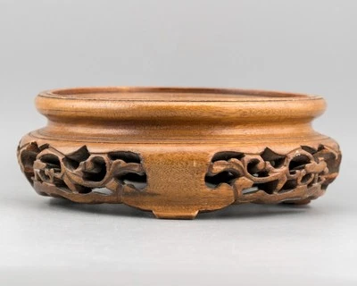 Antique Chinese Carved Wood Stand for Vase Scroll Circle Qing 19th Century - Image 1 of 4