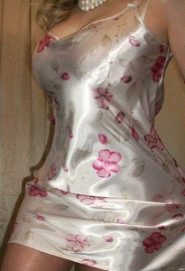 Vtg Pink Floral Satin Babydoll Nightgown L - Picture 1 of 3
