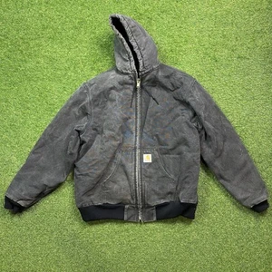 Giacca foderata trapuntata anatra tela nera sbiadita Carhartt 2XL alta J04 vintage sbiadita - Foto 1 di 15
