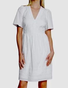 Maggy London White Cotton V Neck Lace Embroidered Boho Vacation Dress Size 14 - Picture 1 of 12