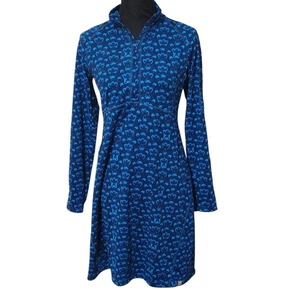 Title Nine Short Golf Dress Small Blue 1/4 Zip Long Sleeve Mini Allover Pattern - Picture 1 of 9