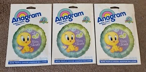 Lot of 3 Anagram Baby Shower Foil Mylar Balloons Tweety 18" Looney Tunes NEW - Picture 1 of 3
