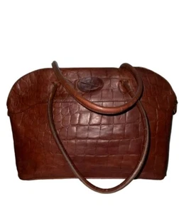 Mulberry Women’s Leather Bag Croc Embossed Brown Purse Bolide Work Travel Tote - Picture 1 of 16
