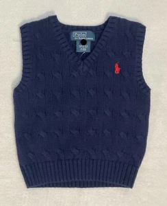 Ralph Lauren Boys Sweater Vest~Navy Blue~Red Logo~100% Cotton~Size 12M~NWT - Picture 1 of 3