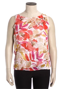 Camiseta sin mangas Chaus talla 16 oro rosa floral de gasa, en capas, cuello redondo, cremallera trasera - Imagen 1 de 11