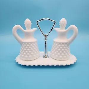 Fenton Milk Glass Hobnail Small Cruet Set With Stand - Imagen 1 de 7