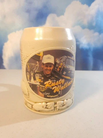 Vintage Rusty Wallace 3D Sculptured Beer Stein Mug Ceramic NASCAR 1995 Miller Cover
