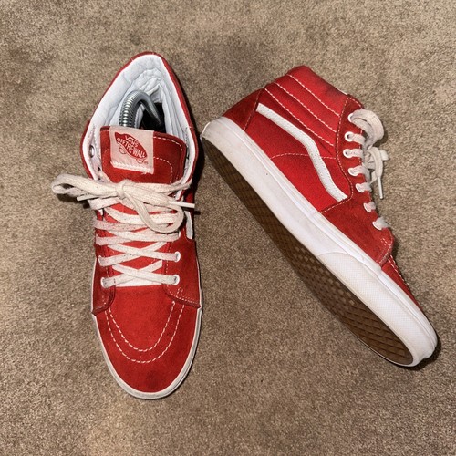 Scarpe da skate alte Vans rosse bianche unisex giovani taglia 6 5