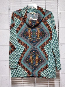 Living Doll L.A.☆Tunic/Top●Plus-Size3X●Geometric Print●New W/Tags●Cowl-Neck●NICE - Picture 1 of 20