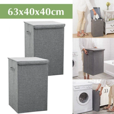 100L Wäschekorb mit Deckel Wäschesammler Wäschebox Wäschetonne Wäschesack Grau - Bild 1 von 4