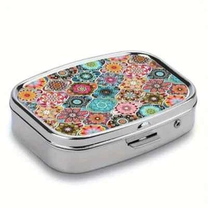 Bohemian Chic Mini Pill Box - 2-Compartment Medicine Organizer, Portable - Picture 1 of 2